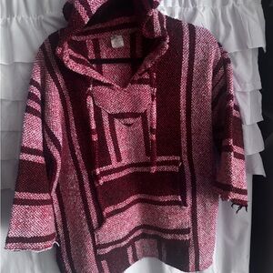 Women’s Hooded Striped Baja Sweater in Pink and Burgundy
